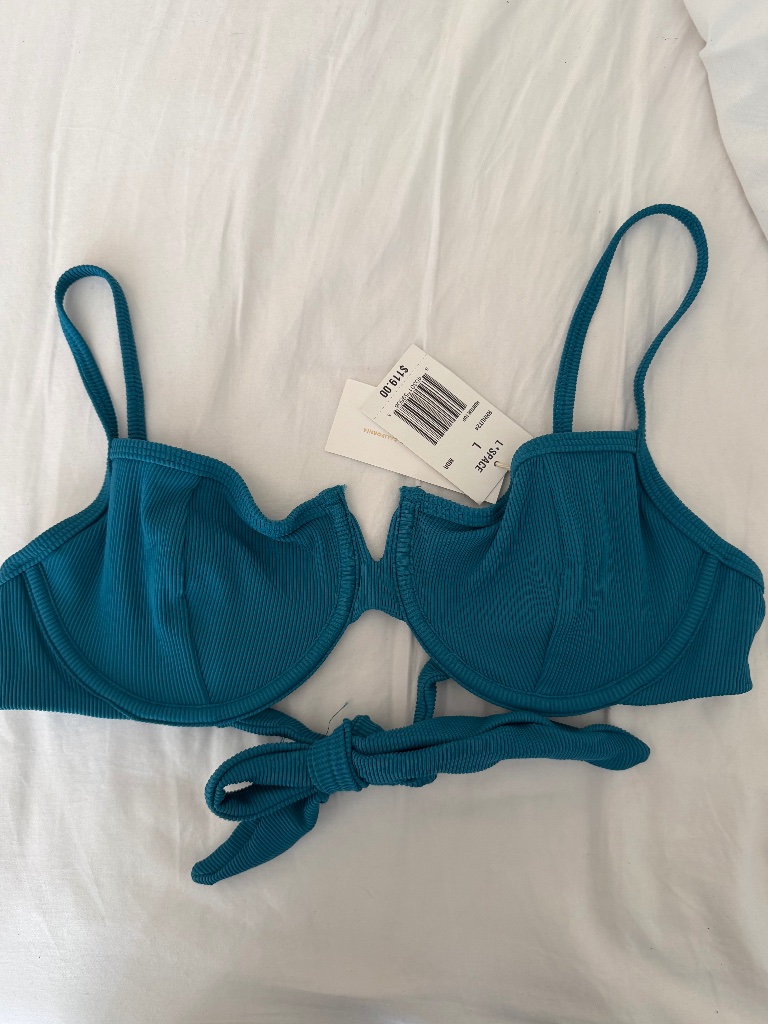 L*Space Ribbed Teal Bikini Top L Nwt Underwire Tie Back